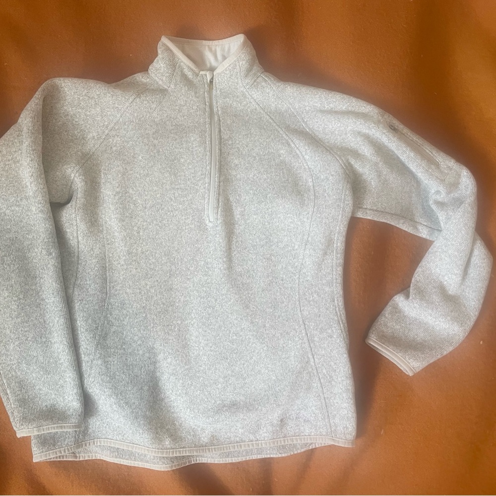 Eddie Bauer Light Gray Quarter-Zip Knit Fleece Sweater Women’s L Fitted